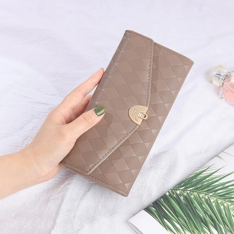 Long womens wallet new high quality PU folding three fold handbag multi-functional simple fashion all-match buckle large capaci R251110