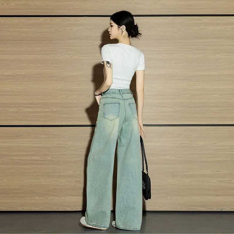 Autumn Fashion Retro Graffiti Womens Jeans Niche Personality Mop Pants High-Waisted Straight Pants Denim Jeans for Woman C251110