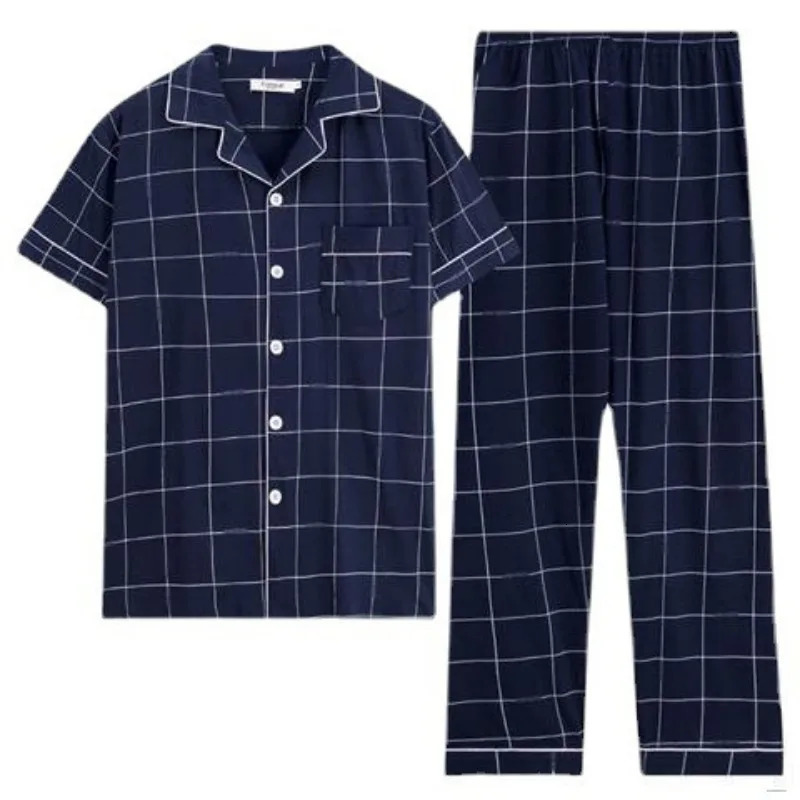 100% pure cotton button up top and pants mens plus size pajamas casual simple and fashionable youth pajamas 250410