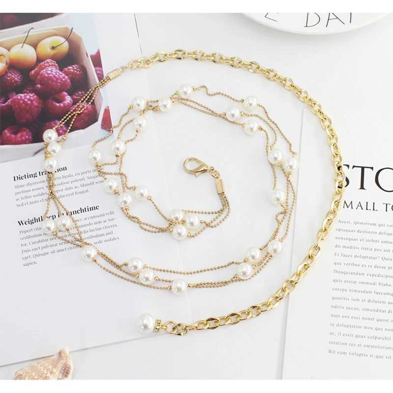 Mtilayer pearl thin long strap suitable for elegant gold metal body chain clothing decoration adjustable womens waist belt X250410