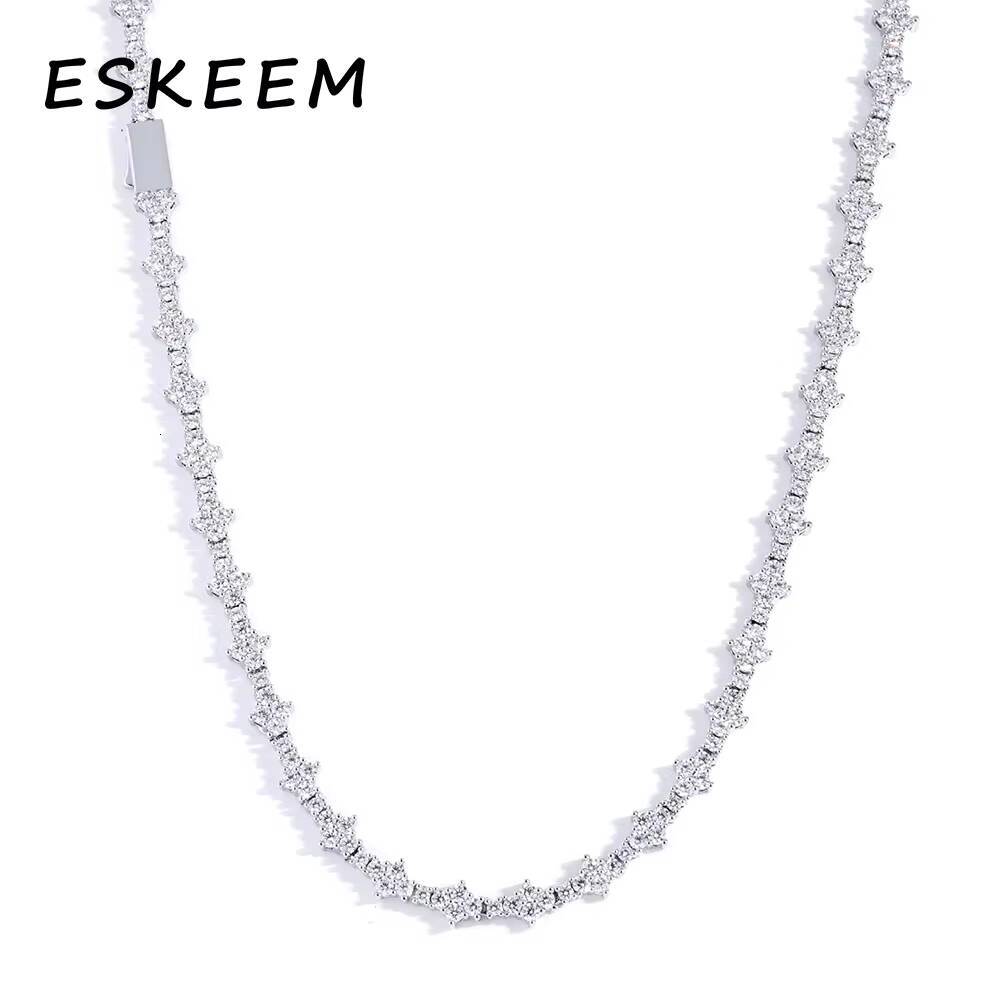 ESKEEM Fine Jewelry 925 Sterling Silver Hip Hop VVS Moissanite Necklace Tennis Chain Necklace for Men Women Gift