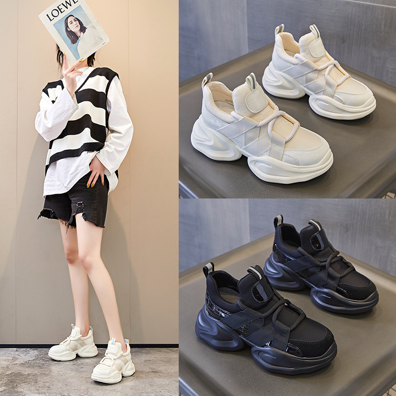 2025 New Women's Genuine Leather Black Thick Bottom Designer Fashion Sports Shoes