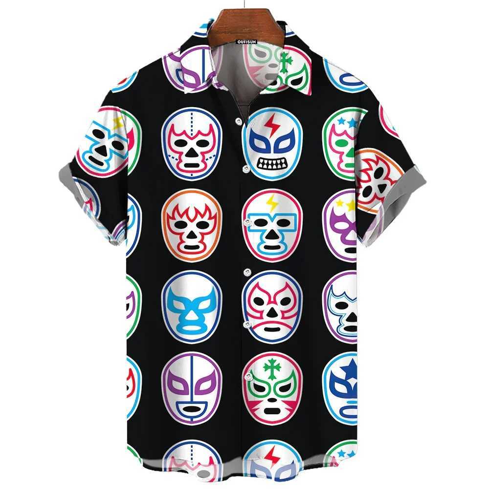 3D mask printed mens summer shirt Lucha Libre short sleeved casual Hawaiian mens loose clothing Mexican wrestling X250410