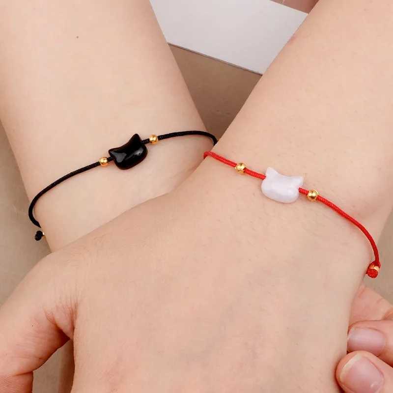2pcs Cute Cat Beaded Couple Bracelet Hand Woven Adjustable Bangles Friendship Jewelry for Men Women Anniversary Gift AccessoriesT251110