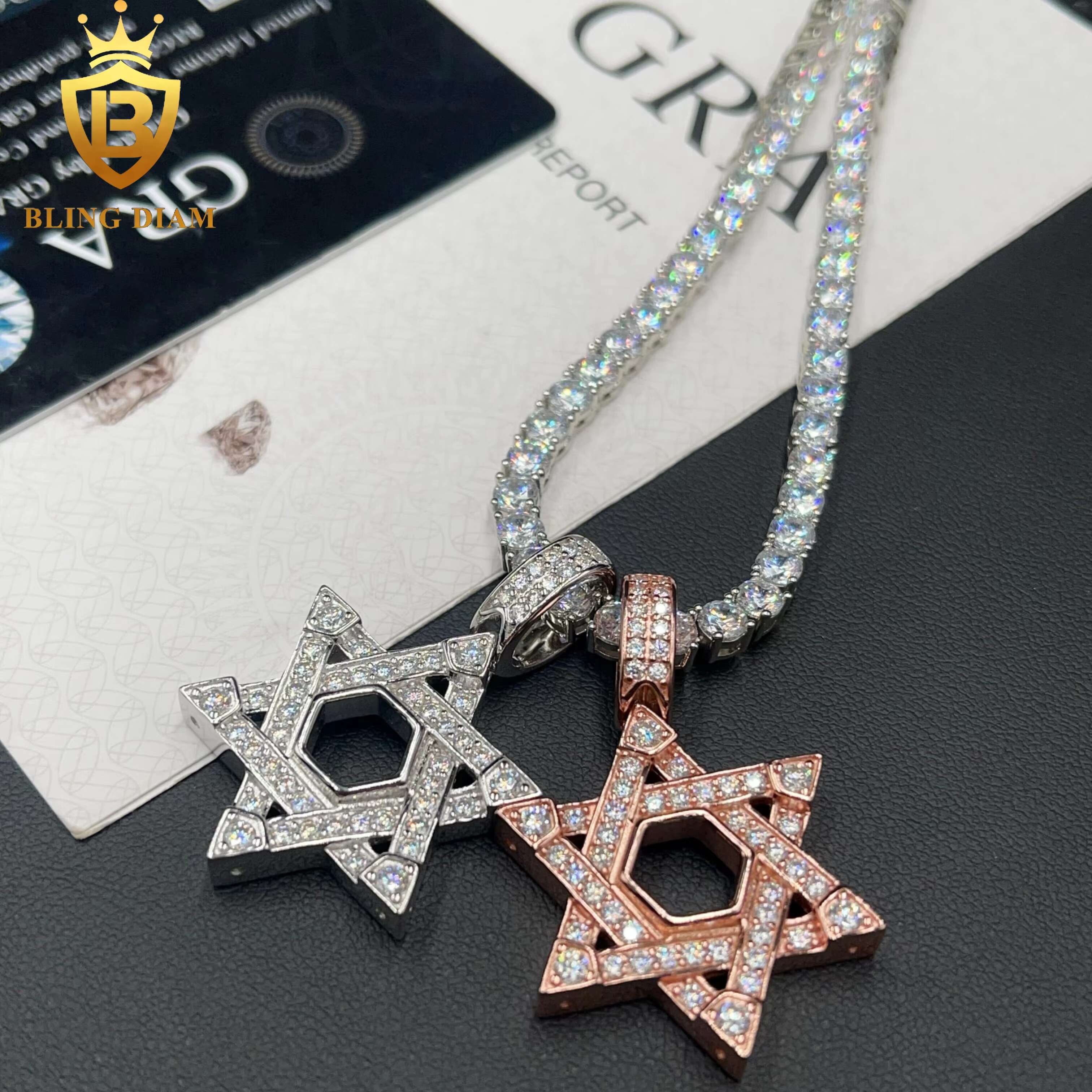 Iced Out Lucky Charm Jewelry Golden Star Pendant Mens Pass Diamond Tester 925 Silver VVS Moissanite