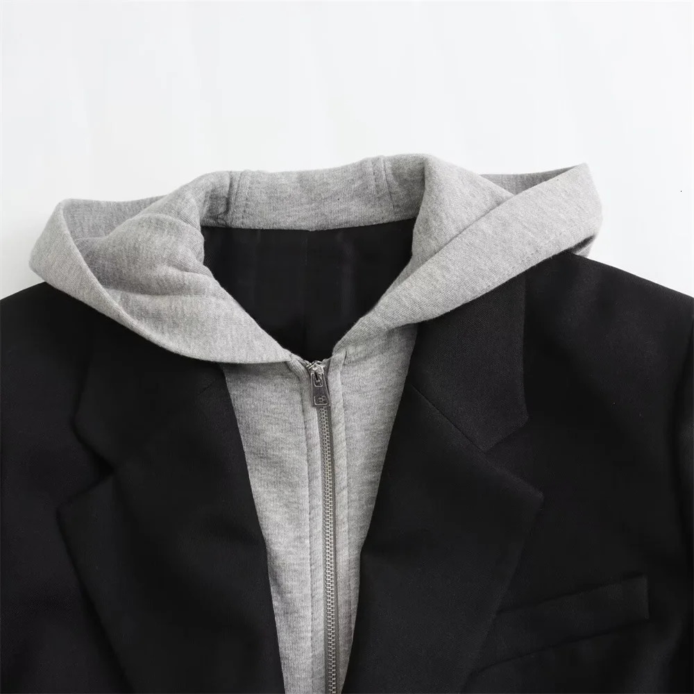 UNIZERA Womens Two Piece Hooded Jacket Casual Collar Loose Splicing Set Spring AutumnWinter Style 250407