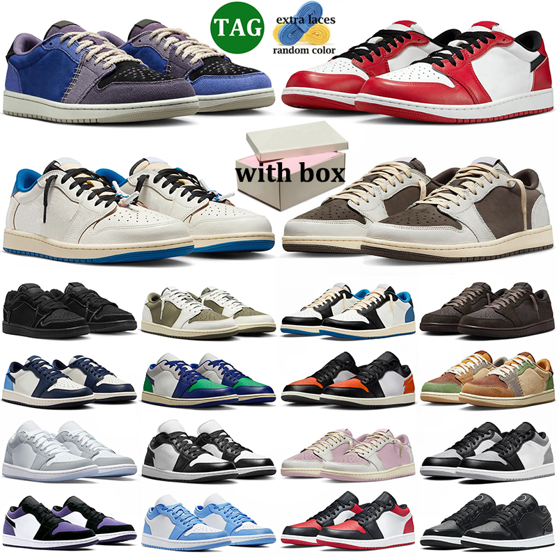 With box 1s low basketball shoes 1 designer men women sneakers triple black white mocha pink green navy blue mens womens outdoor sports trainers