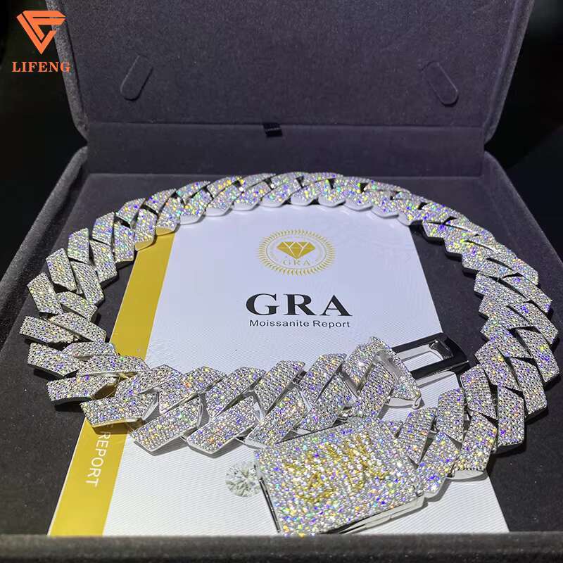 24mm Custom Cuban k Chain Gra Certified Sterg Sier Ice Out Vvs Moissanite Dia Necklaces Men Jewelry