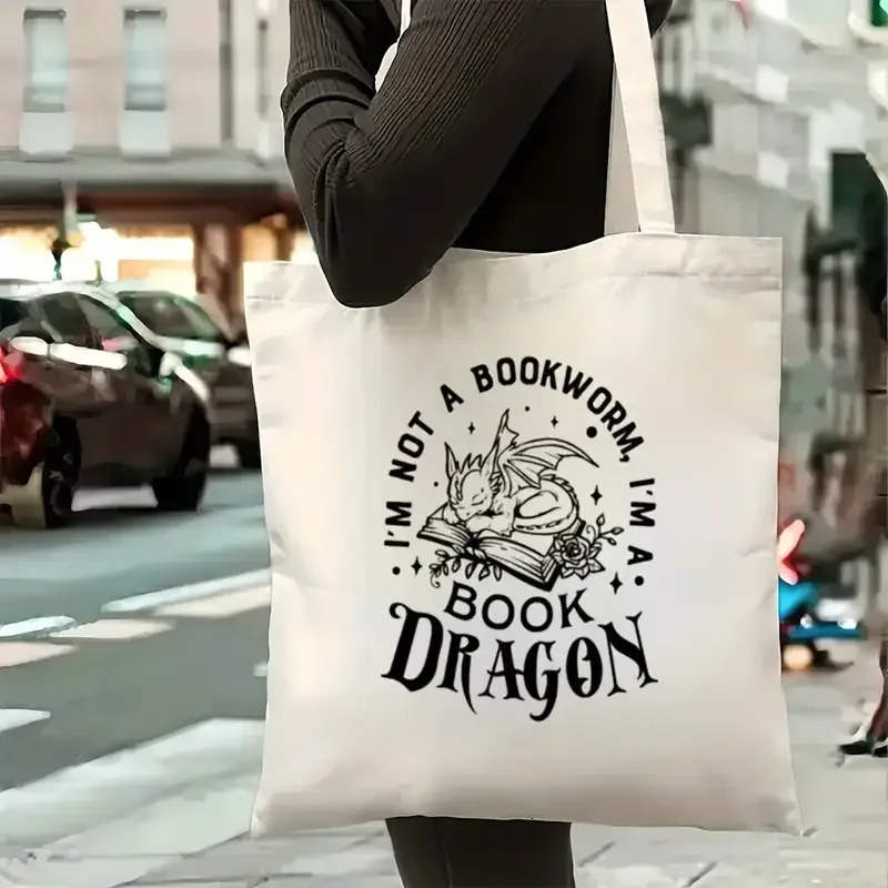 Im A Book Dragon Tote Bag Black Lovers with Stars MachineWashable Casual Unisex for Women Men 251110