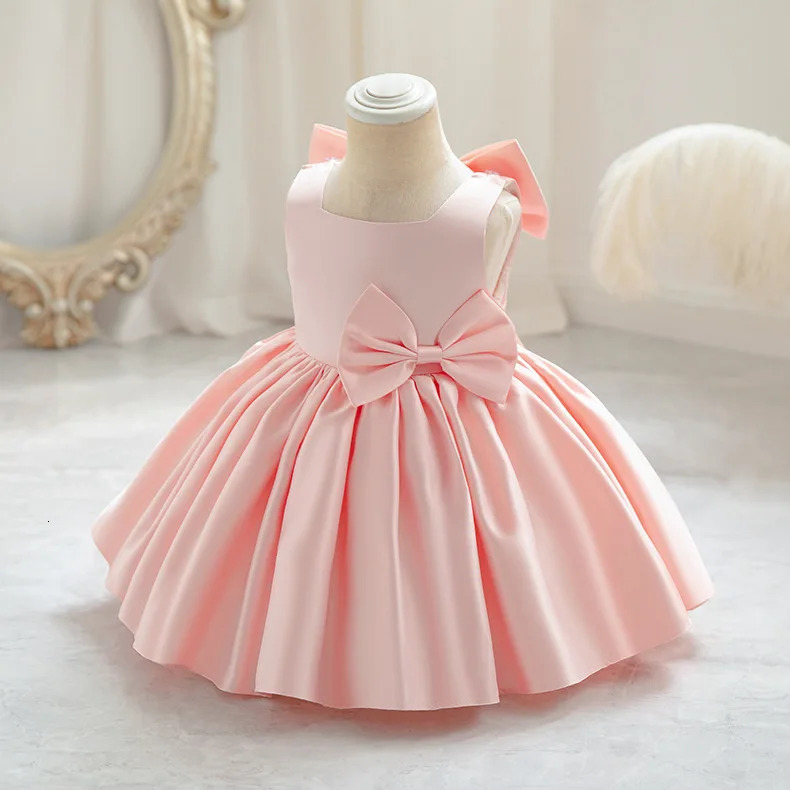 Girl Bow Princess Dress 0-5 Year Old Baby Fashion Satin Dress Carnival Birthday Party Host Performance Dress 250403