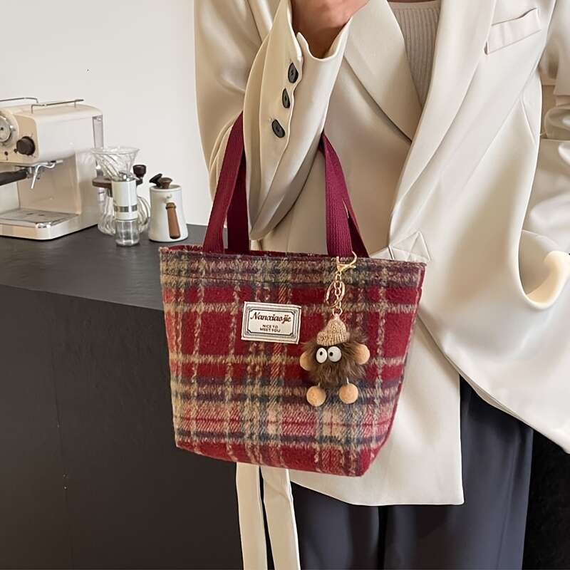 Bag Women S Single Shoulder Tote Colors Autumn Winter Fashion High Sensitivity Versatile Plaid Checkered Large Capacity Durable Zipper Closure