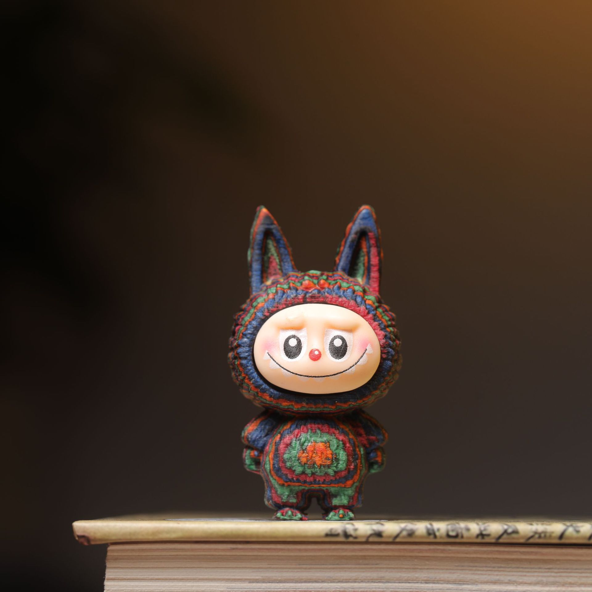 Designer 5-Piece Labubu Wood Carving Pendants - Handmade Solid Wood Carvings, Creative Car Hanging Ornaments key ring