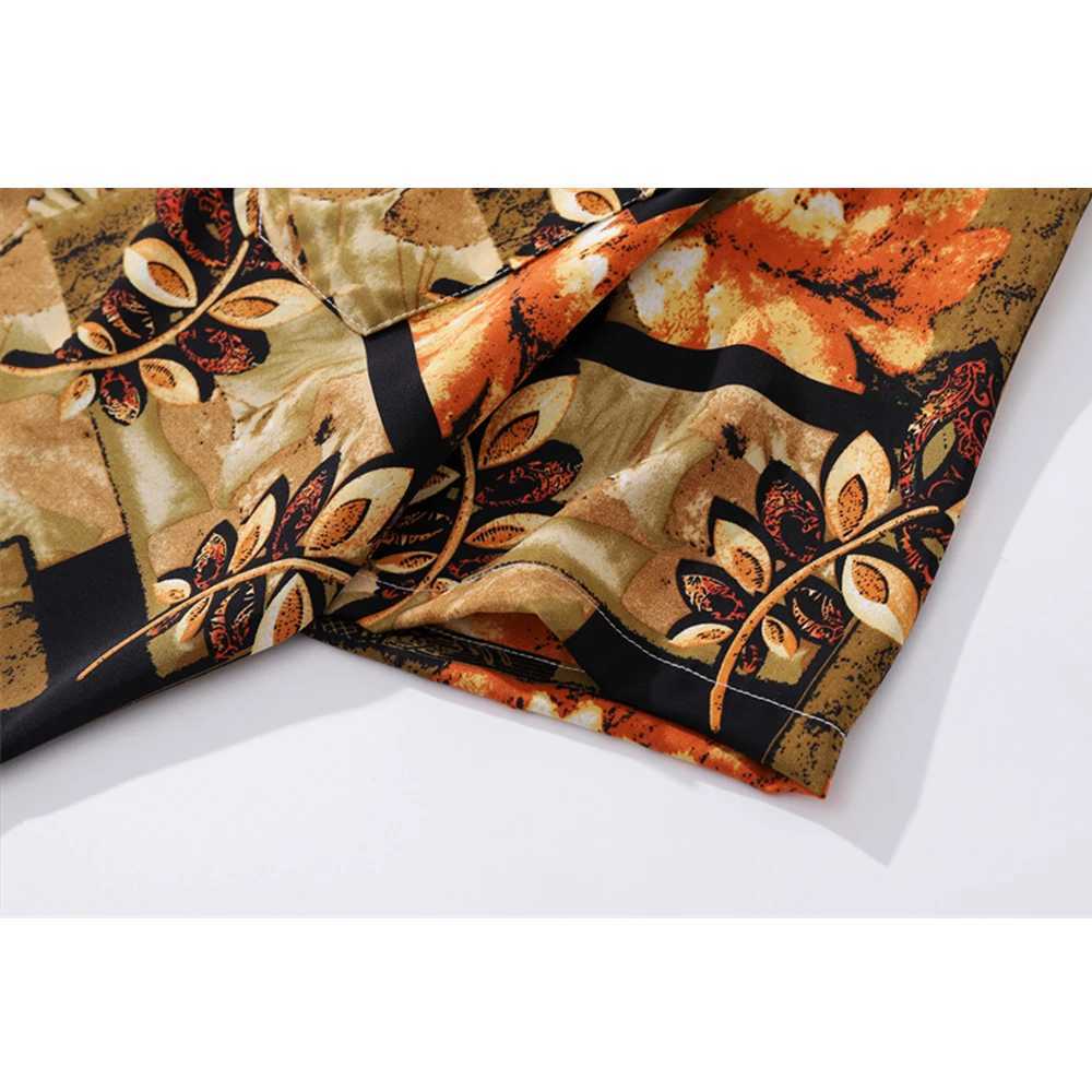 Black yellow leaf Hawaiian shirt mens summer street retro shirt short sleeved unisex clothing X250410