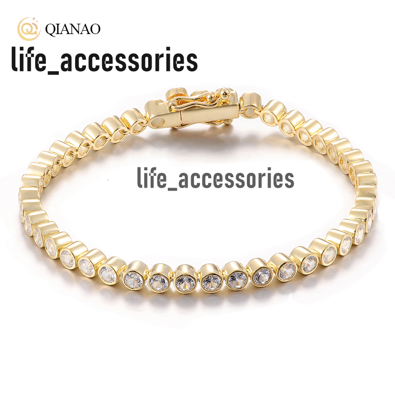 New Womens Hip Hop Style Tennis Bracelet 925 Sterling Silver with 4mm VVS1 Custom Moissanite Diamond Gold Plated Necklace Gifts