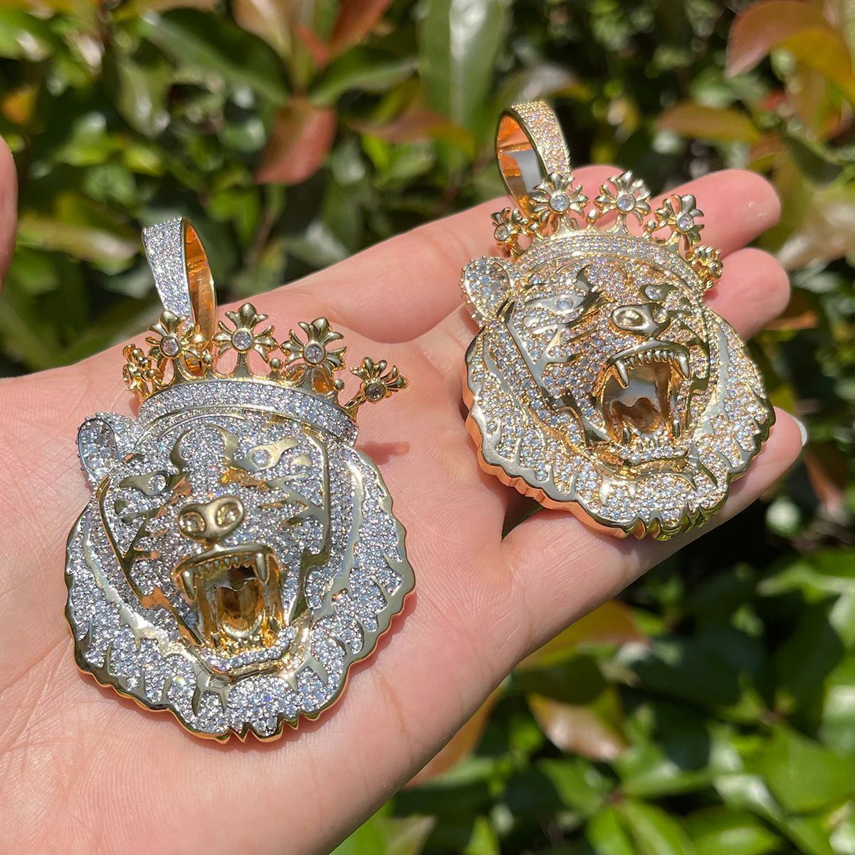 Hip hop Crown Lion Head Pendant Necklace Men 925 silver moissanite Hip Hop Trendy Jewelry