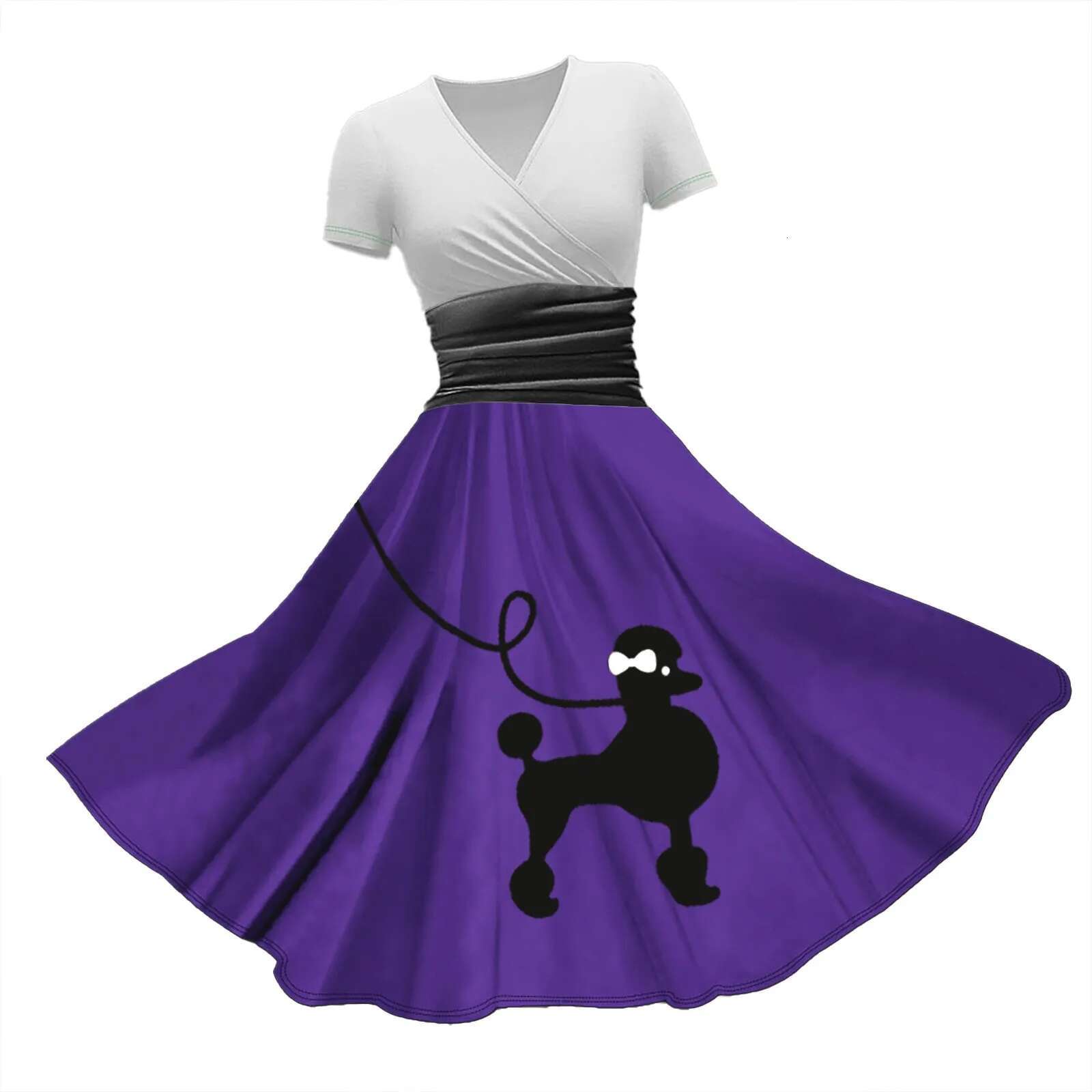 Dongdumaoyi Summer Women Casual Sweet Knee Length Party Evening New Patchwork A E Dresses Ladies Vintage Dog Print Skirt Dress