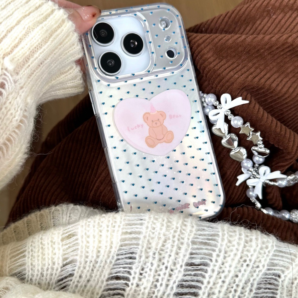 Polka Dot Heart Bear Phone Case Suitable for iPhone 17 Pro Max Protective Cover Cartoon iPhone 16/15 Pro