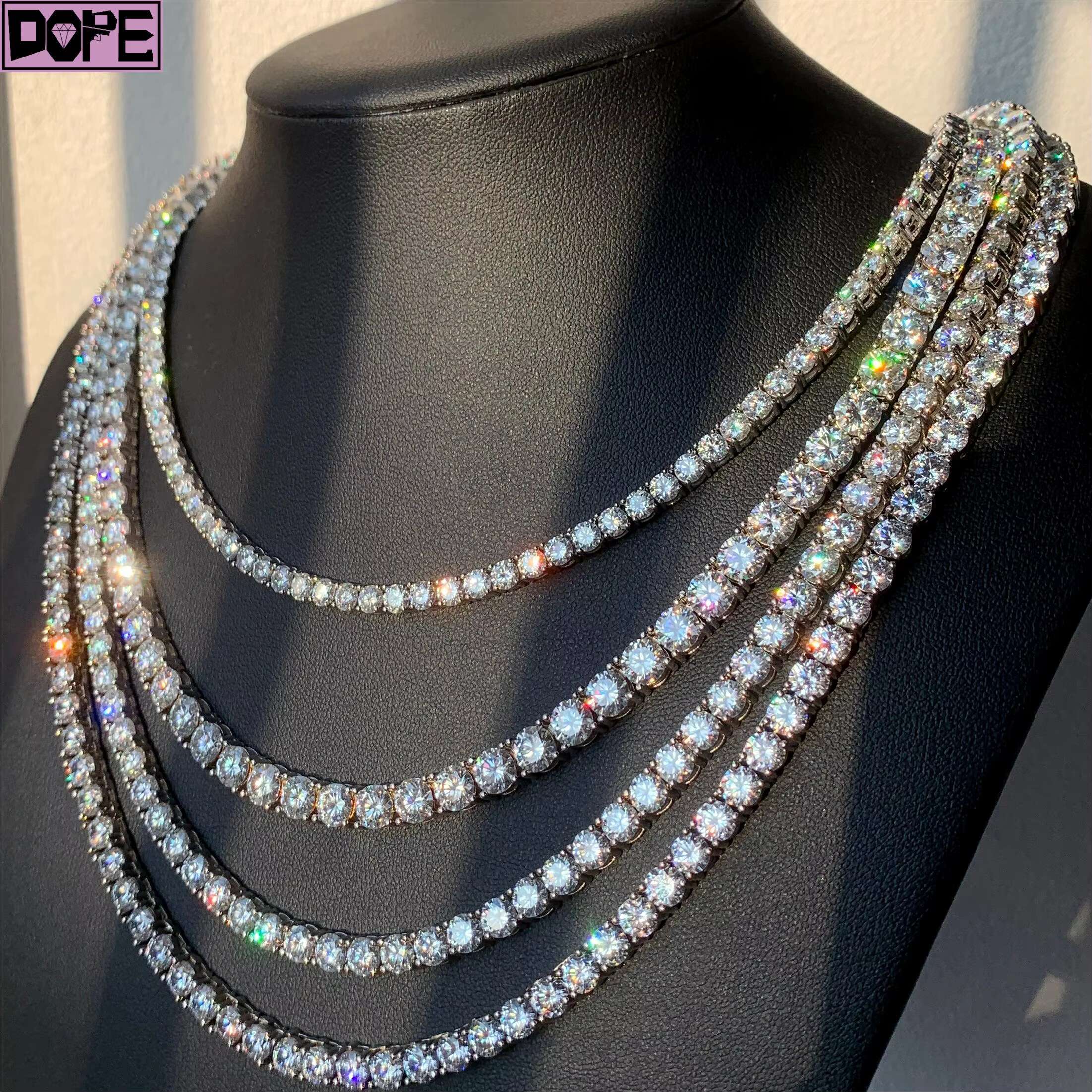 In Stock 3mm/4mm/5mm Tennis Chain High Quality 925 Sterling Silver Hiphop Iced Out Moissanite Tennis Chain