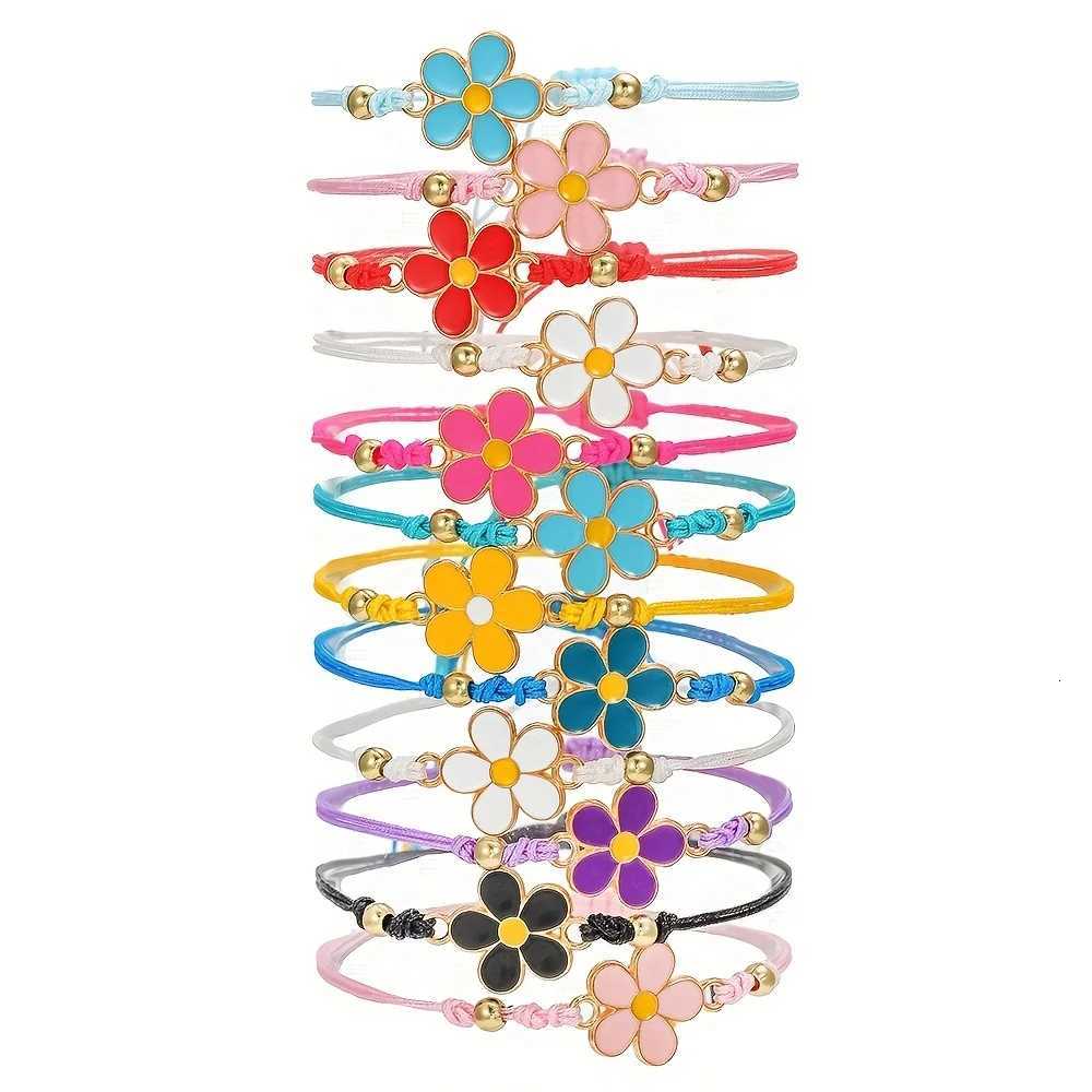 12pcs Set of Sweet and Adorable Colorful Floral Elements Adjustable Handmade Braided Bracelets Perfect for Daily WearT251110