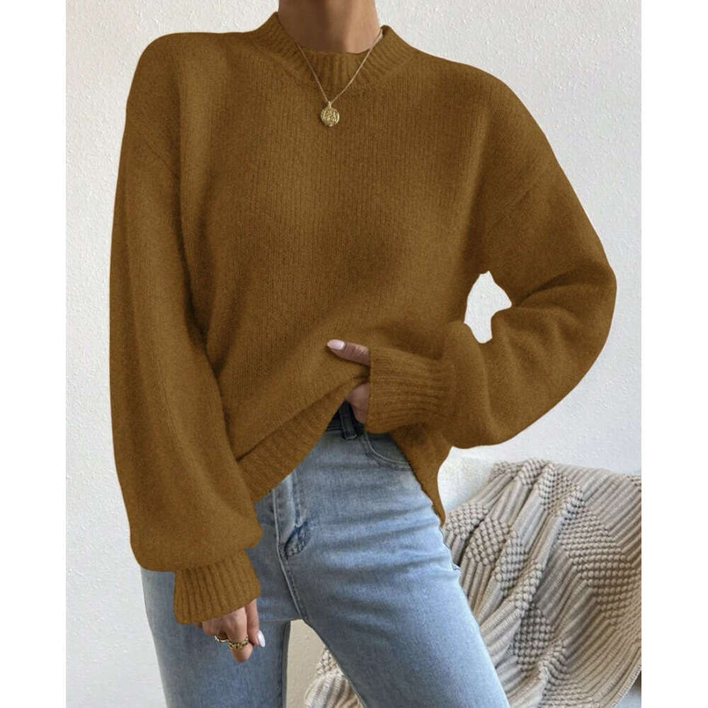 European and American Style Cross-Border Independent Station Autumn Winter New Solid Color Half Turtleneck Casual Pullover Sweater Women Long Sleeve K