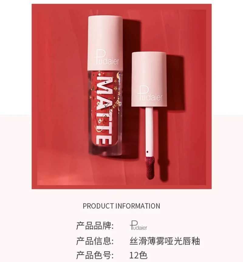 Pudaier 12 Color Nude Red Matte Liquid Lipstick Set Non-stick Cup Waterproof Lip Gloss Womens Makeup Long-lasting Lipgloss KitsT251110