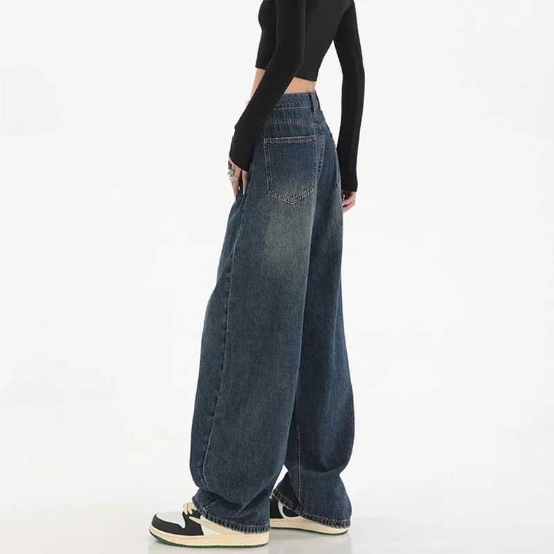 Woman High Waist Slim Fit Wide Leg Jeans Female High Street Y2k 2000s Casual Pants Lady Fashion Black Blue Loose Denim Trouserse C251110