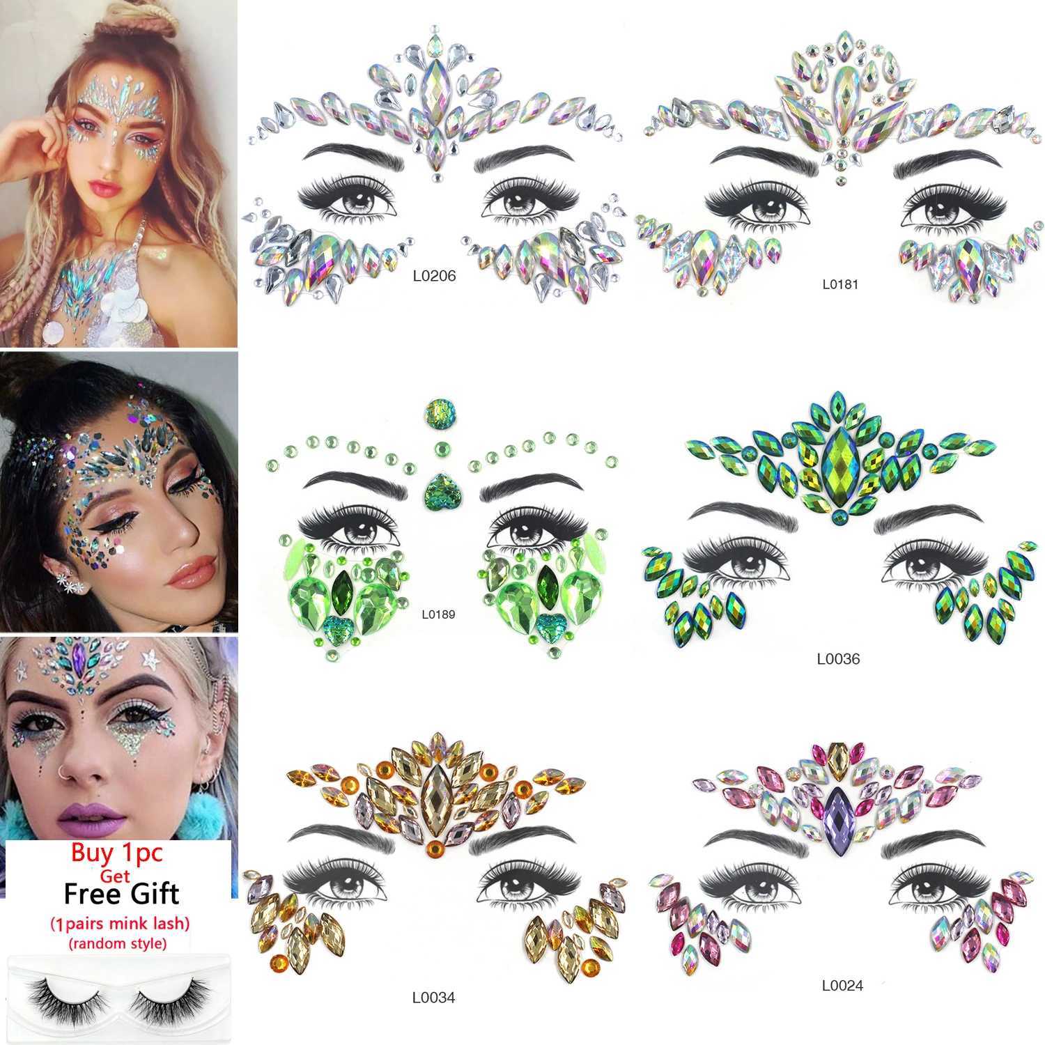 3D Sexy Facial Tattoo Crystal Stickers Temporary Tattoo Flash Fake Tattoo Rhinestone Makeup Womens Party Facial Jewelry Tattoo W250410