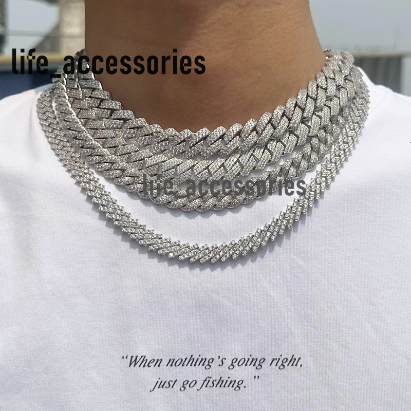 Customize Necklace Hip Hop Fine Jewelry Pass Tester Vvs Moissanite Iced Out Diamond Silver 925 Cuban Link Chain