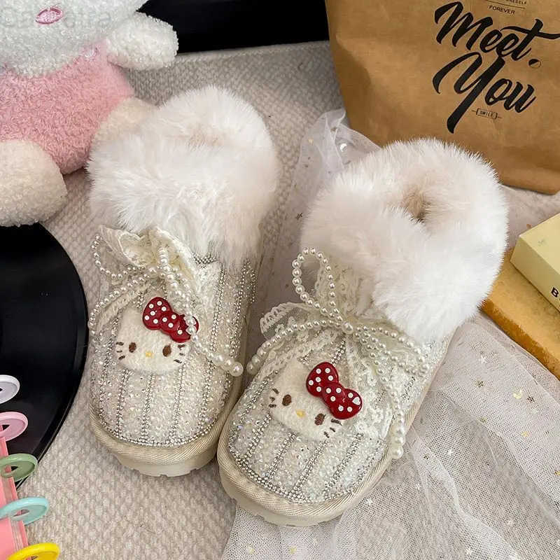 Sanrio Girl Hello Kitty Kawaii Fashion Cartoon Cotton Shoes Student Winter Non-Slip Child Thicken Keep Warm Snow Boots New Style H251110