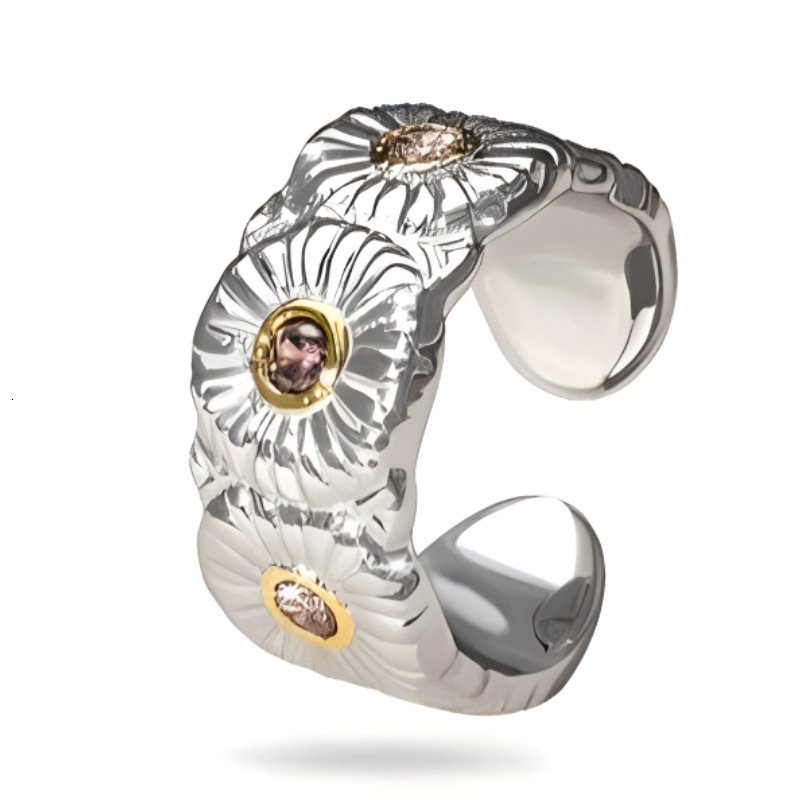 Italian Sterling Silver Small Daisy Ring For Women New Open Ring Gold Plated With Diamonds Bujia Designer Ring Ring Fashion Ring Xiaohongshu Hot Item