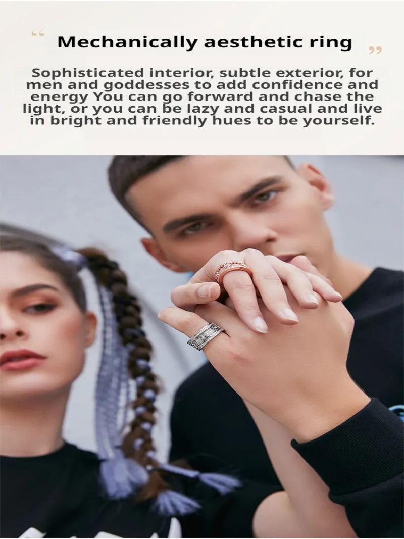 Mens and Womens Couple Star Wheel Ring Pair Ring Turnable Gear Rotating Rose Gold Style 251110