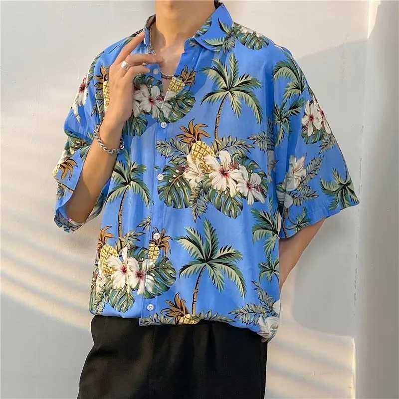 Tiki Hawaiian Mens Summer Casual Button Collar Beach Short sleeved Shirt X250410
