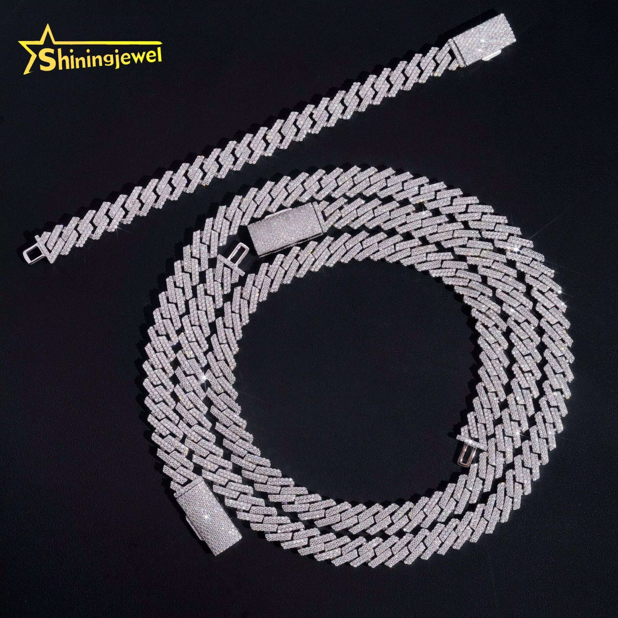 Fine Jewelry 925 Silver 12MM 2 Rows Moissanite Miami Cuban Link Chain Men Iced Out Hip Hop VVS Moissanite Chains Necklace