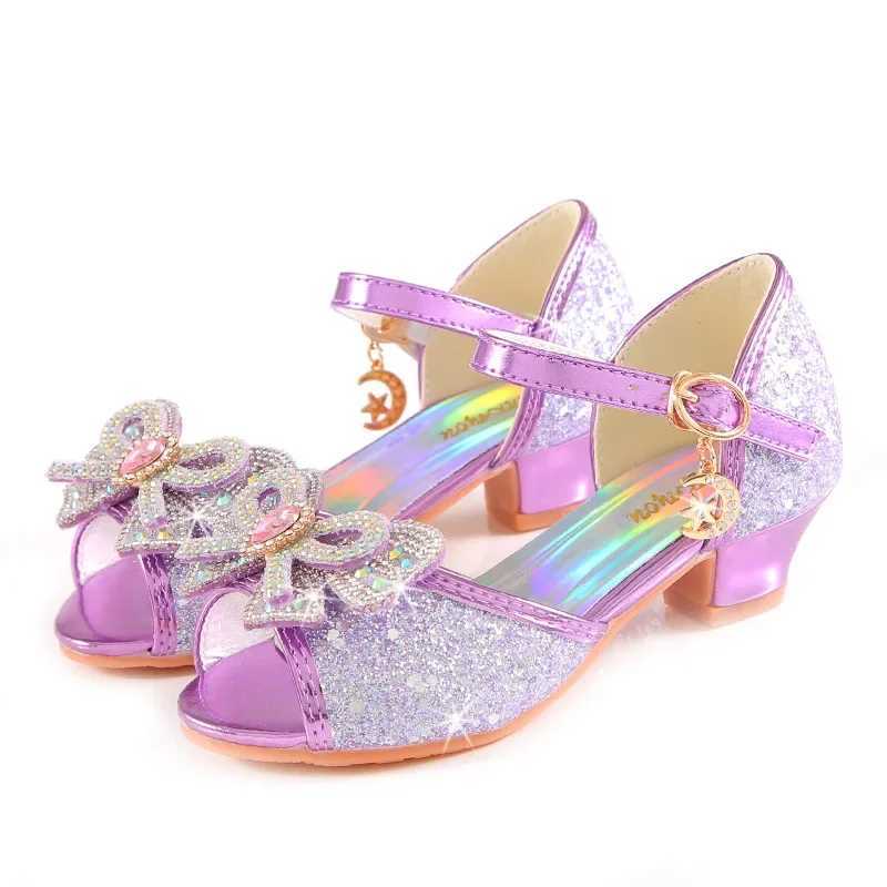 Summer girls sandals with heels fashionable rhinestones sparkling shoes CHIldrens princess bow pearl shoes H876 Z250410