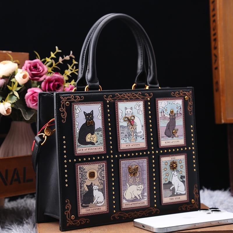 Vintage and Bag with Delicate Embroidery Cat Printing Women Fashionable Tote Large Capacity yy251107