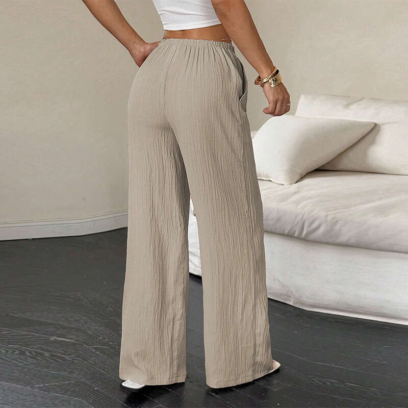 Cross-Border Wish Amazon Foreign Trade European and American Style Casual 2025 Autumn New Solid Color Straight Long Pants Women's Fashion