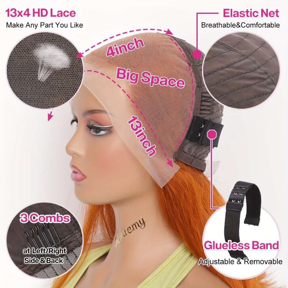 Wigs For 13X4 HD Frontal Straight Bob Orange Ginger Wig Lace Front Human Pre Plucked Hairline With Baby Hair Brazilian #350