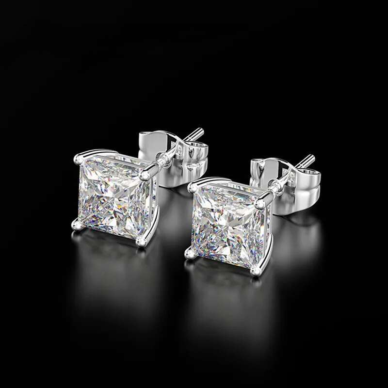 PANSYSEN Classic 6MM 7MM 8MM Square Created Moissanite Wedding Engagement Stud Earrings For Women Sier Fine Jewelry Gifts