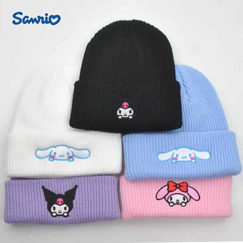Sanrio Kuromi Hello Kitty Winter Hat Melody Cinnamoroll Pochacco Japanese Beanie Outdoor Warm Knit Women Vintage Female Gift H251110