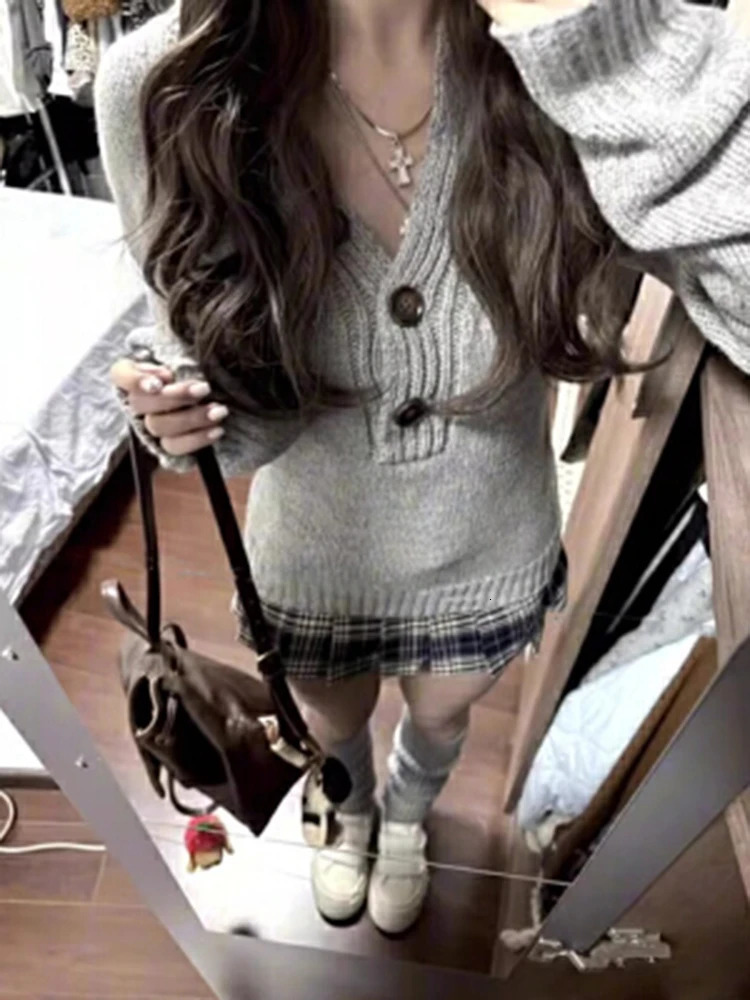 Aoaiiys Sweater Women Gray Long Sleeve Knitted Jumpers Spice Slim Pullover Autumn Winter Comfortable Casual Sweaters 251103