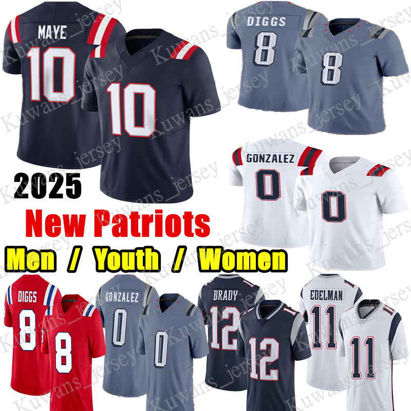 10 Drake Maye Football Jersey 8 Stefon Diggs Will Campbell Christian Gonzalez Tom Brady Rob Gronkowski Rhamondre Stevenson Douglas TreVeyon Henderson 