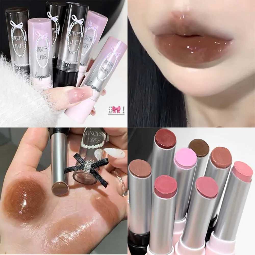 Sweet Pink Crystal Solid Lip Gloss Nude Brown Mirror Lipstick Moisturizing Glass Jelly Finish Not Sticky Daily Lip Tint MakeupT251110
