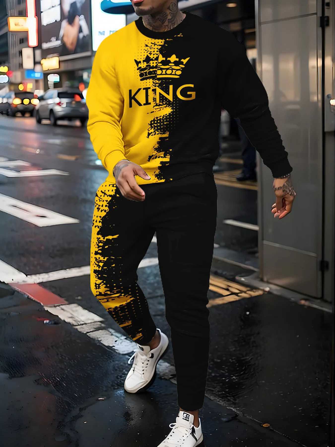 Autumn Mens Long Sleeve T-Shirts Pants Sets 3D Print Fashion Men Sportswear Man Clothes Street Tracksuit Jogger 2 Piece Outfits W251110