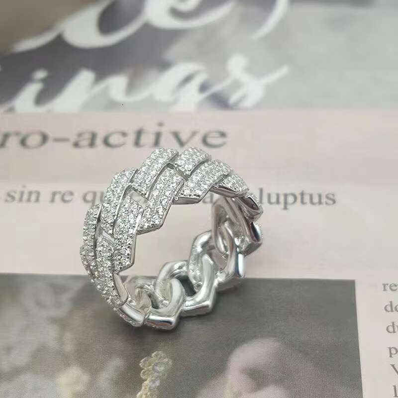Customized S925 Silver 2rows Hiphop Ring Iced Out Moissanite Diamond Mens Cuban Rings Jewelry