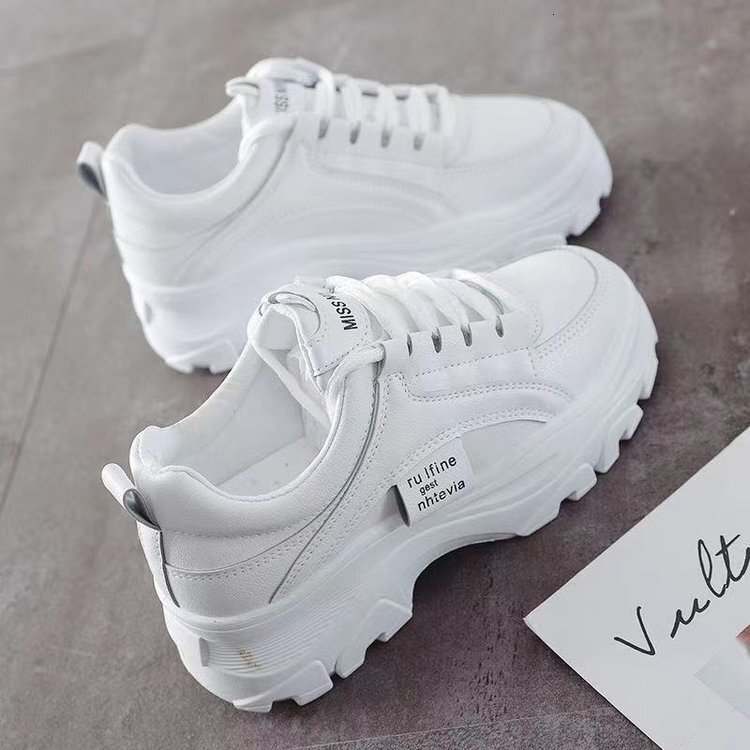 2025 new sponge cake thick sole height increasing casual women's shoes designer fashionable solid color sports white shoes