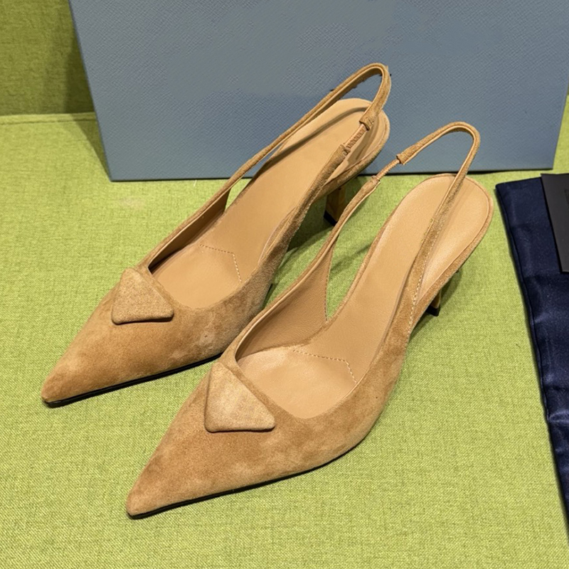 Autumn New Arrival Sheepskin Suede Classic High Heel Sandals 7.5cm Fine Heel Pointed Backless Formal Shoes Luxury Designer Fashion Women's Shoes With box Size 35-42