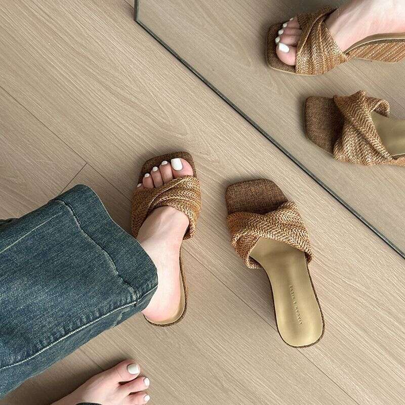 Wedge Heel Slip-On Designer Shoe Sandals Fall Woven peep toe wide heels with Skirts for Women