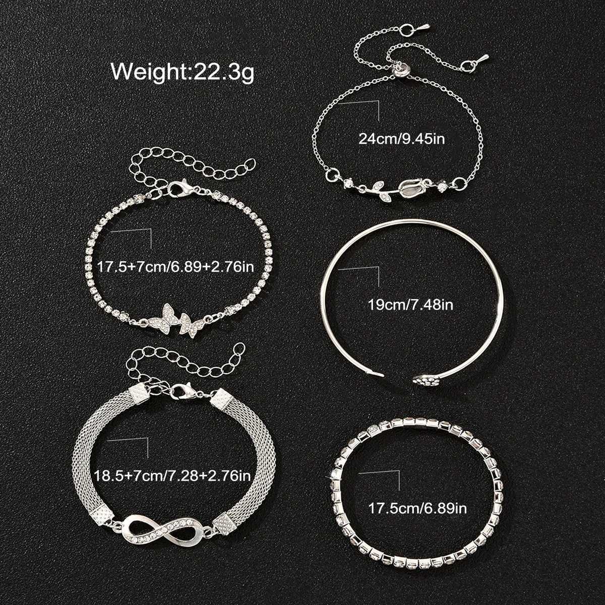 5Pcs Vintage Elegant Heart Butterfly Bracelets For Women Silver Color Rose Infinity Crystal Bracelets Sets Fashion Jewelry GiftT251110