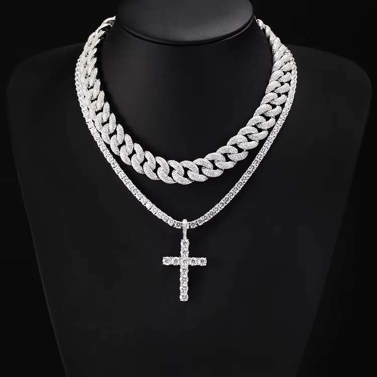 RTS 100% Passed Diamond Test Hip Hop Jewelry Men Women S925 Silver VVS Moissanite Cross Pendant 2mm to 5mm Cuban Cross Pendant