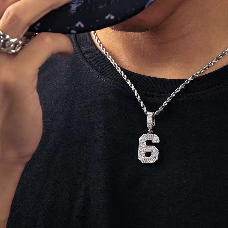 Hip Hop Fine Jewelry 925 Sterling Silver VVS Moissanite Diamond Iced Out Arabic Numbers Pendant Charm Necklace for Men Women